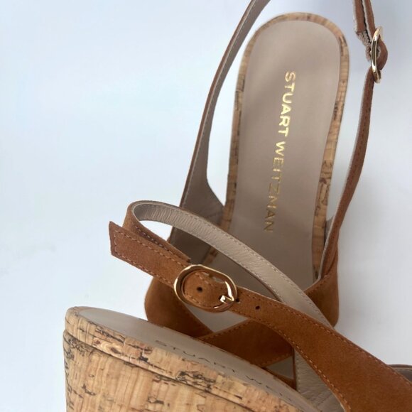 Stuart Weitzman Dayna Suede Sandals Slingback Wedge Hazel Shoes Size 38 US7.5B - Picture 10 of 13